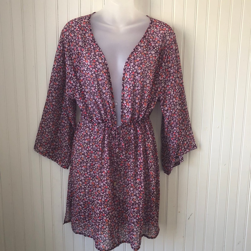 SANCTUARY Retail $85 Micro Garden Dot Cover Up Dress Retrograde Plum Small
